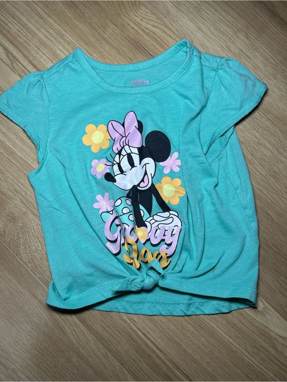 Disney Girls Aqua Minnie Mouse Knot-Front Tee